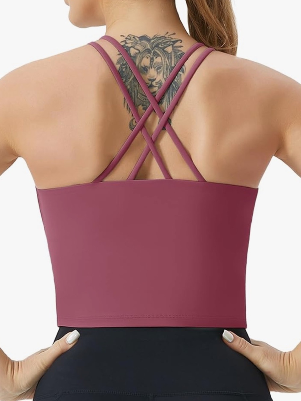THE GYM PEOPLE Cross Back Sports Bra Halter Neck in Rose Red (size M)